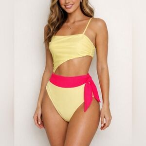 Ramy Brook Yellow and Pink Cutout Style Bathing suit. Size:XS
